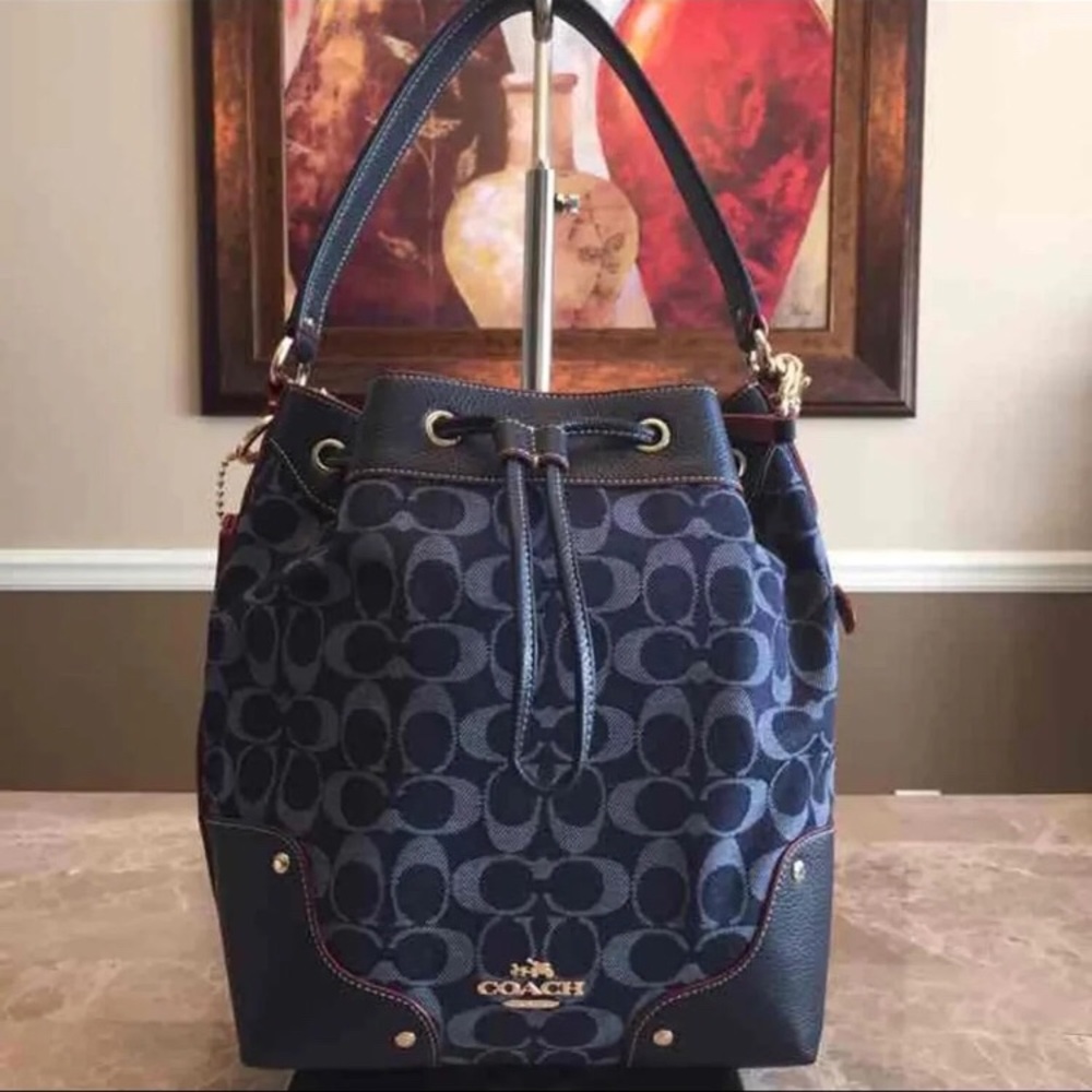 Coach Mickie Lg Denim Bucket Tote
